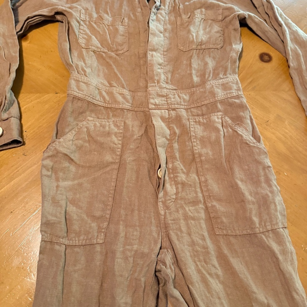 MATE the Label Long Sleeve Linen Jumpsuit Boilersuit Light Brown Sz XS Relaxed - Picture 7 of 16